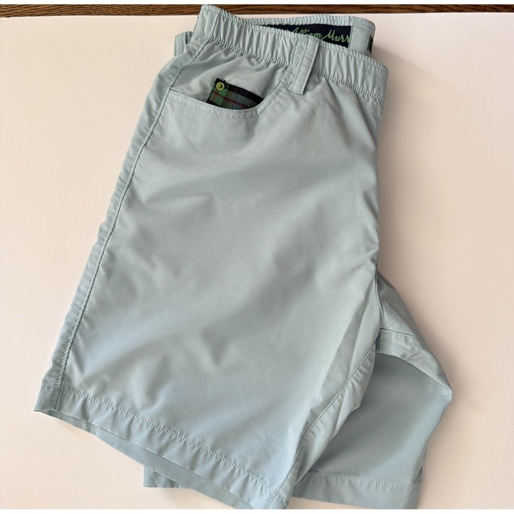 William Murray Golf Shorts Mens 36 Light Blue Stretch Performance Preppy Plaid